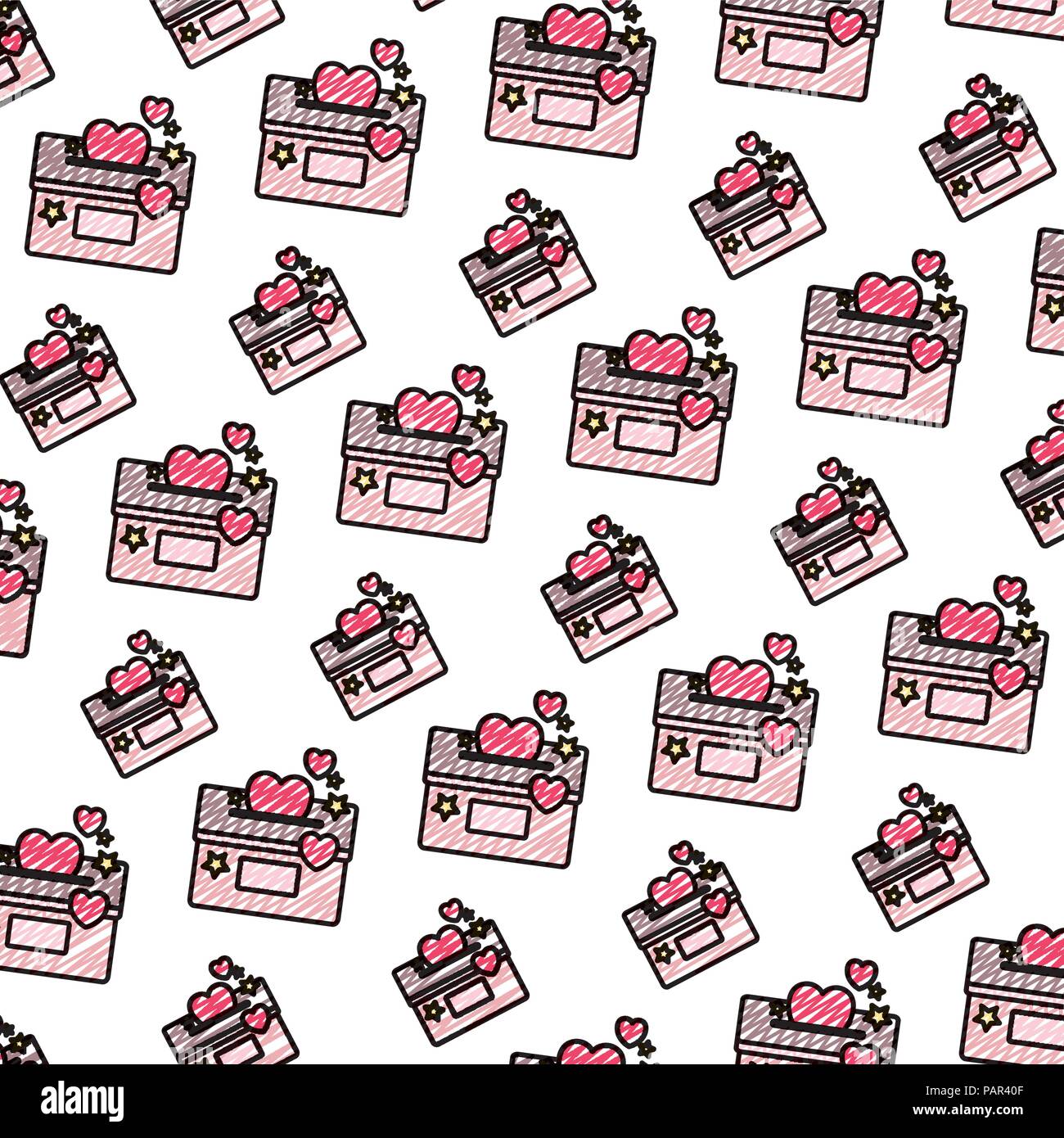 doodle mailbox with hearts and stars decoration background Stock Vector