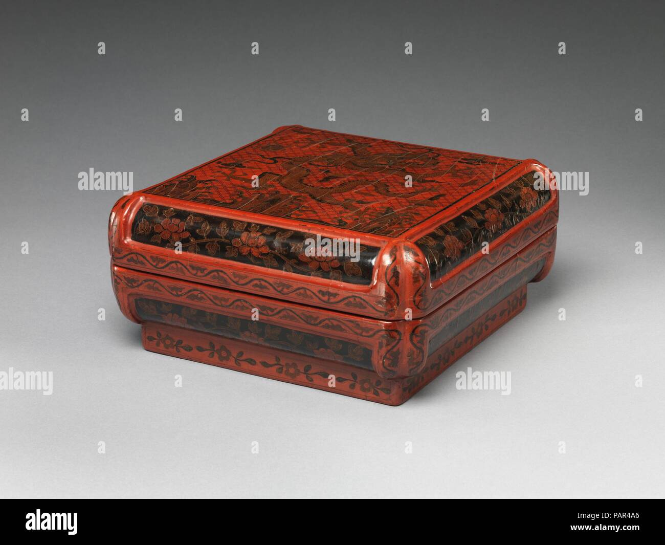 Square box with dragon. Culture: China. Dimensions: H. 4 5/8 in. (11.7 ...