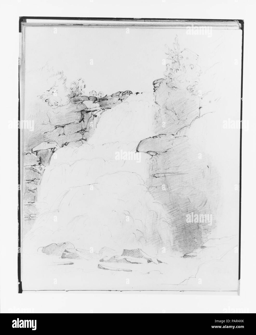 Waterfall (from Sketchbook). Artist: Francis William Edmonds (American, Hudson, New York 1806-1863 Bronxville, New York). Dimensions: 8 x 6 5/8 in. (20.3 x 16.8 cm). Date: ca. 1838 and after.  The execution of sketches and studies was a crucial part of Edmonds's creative process. Many of his drawings exist as independent works--apparently never taken further--but many others represent an initial step in his conception for paintings. This sketchbook, which he began about 1838, includes both types of drawings of a variety of subjects. Museum: Metropolitan Museum of Art, New York, USA. Stock Photo