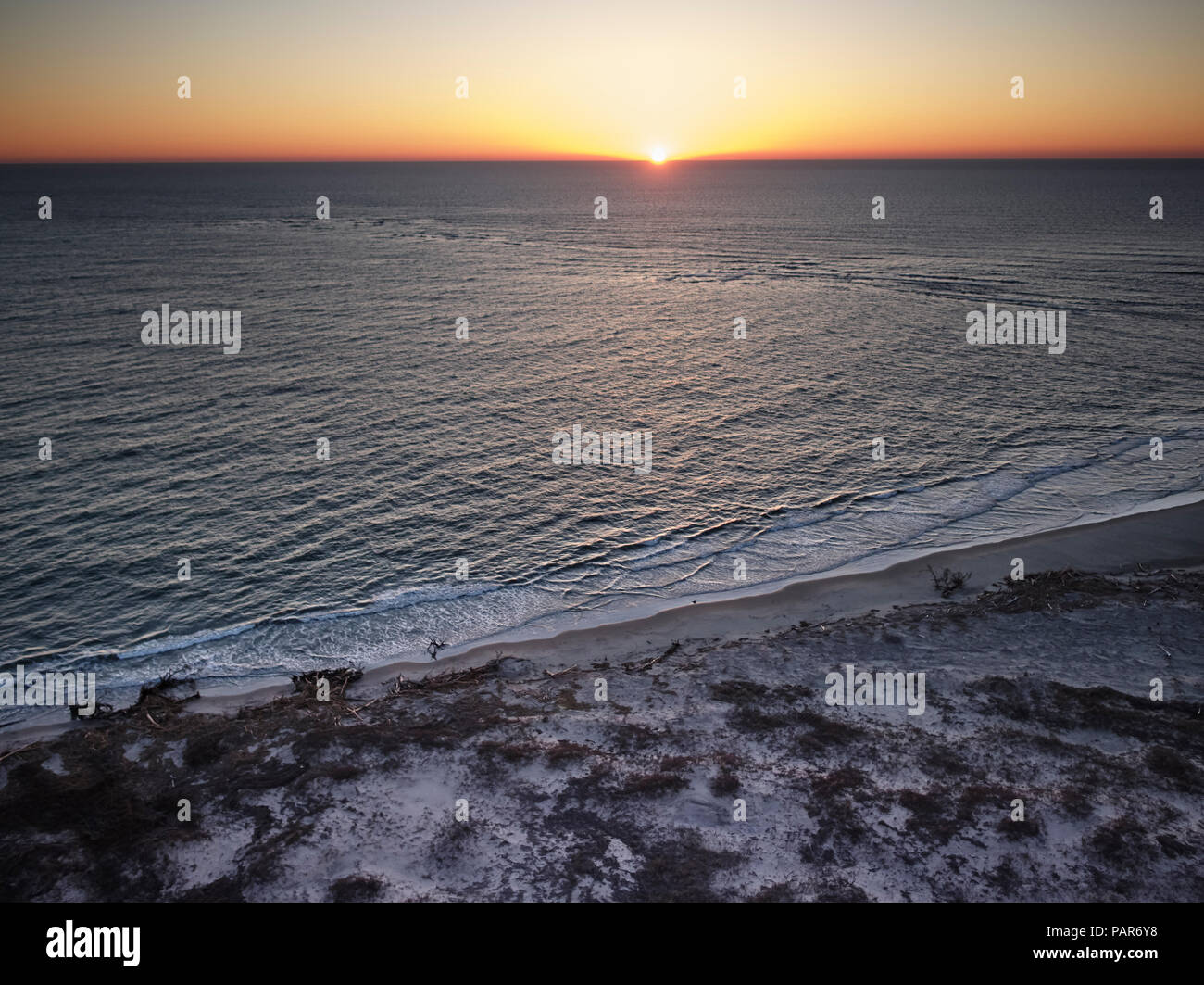 USA, Virginia, Aerial view of Virginia Coast Reserve, Atlantic Ocean, beach at sunset Stock Photo