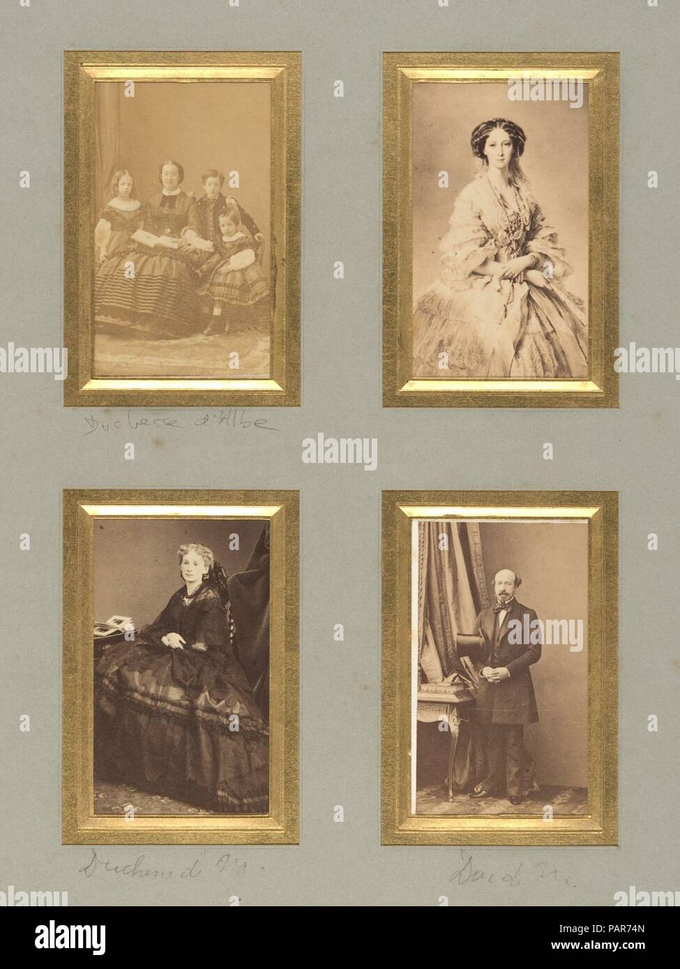 [Duchesse d'Albe, Unknown Sitter, Duchesse de Morny, and Duc de Morny]. Artist: Pierre-Louis Pierson (French, 1822-1913) , et al; Painted and retouched by Marck. Dimensions: Image: 3 3/8 in. × 2 in. (8.6 × 5.1 cm) (each). Person in Photograph: Person in photograph Sophie Troubetzkoi, duchesse de Morny (Russian, Moscow 1838-1896); Person in photograph Charles-Auguste-Louis-Joseph de Morny, duc de Morny (French (born Switzerland) 1811-1865 Paris). Date: before 1865. Museum: Metropolitan Museum of Art, New York, USA. Stock Photo