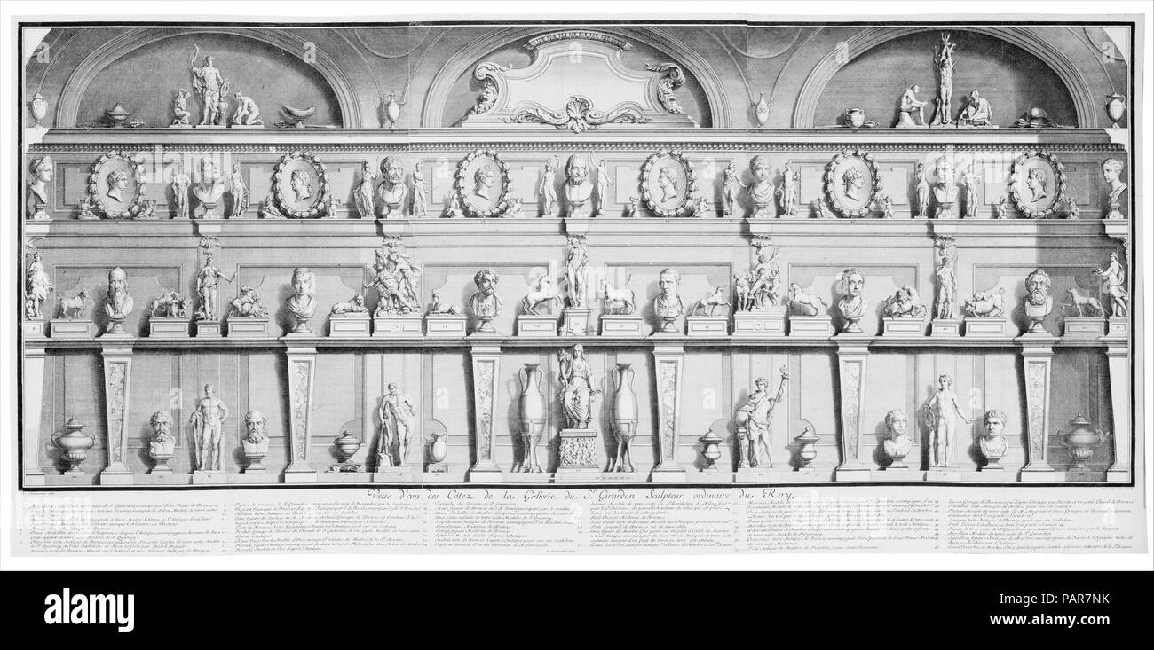 La Galerie de Girardon. Artist: Nicolas Chevalier (French, active Paris, 18th century); After René Charpentier (French, Cuille 1680-1723 Paris). Dimensions: image: 18 7/8 x 45 1/4 in. (47.9 x 114.9 cm)  sheet: 21 7/8 x 46 3/16 in. (55.6 x 117.3 cm)  mount: 28 x 56 in. (71.1 x 142.2 cm). Date: 18th century. Museum: Metropolitan Museum of Art, New York, USA. Stock Photo