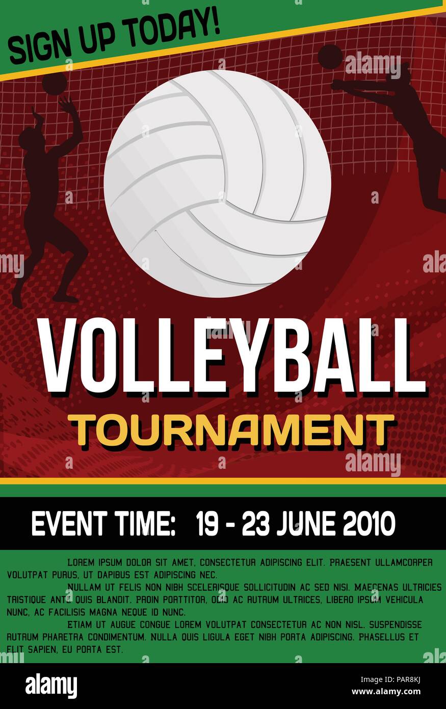 Volleyball tournament flyer or poster background, vector illustration Stock Vector
