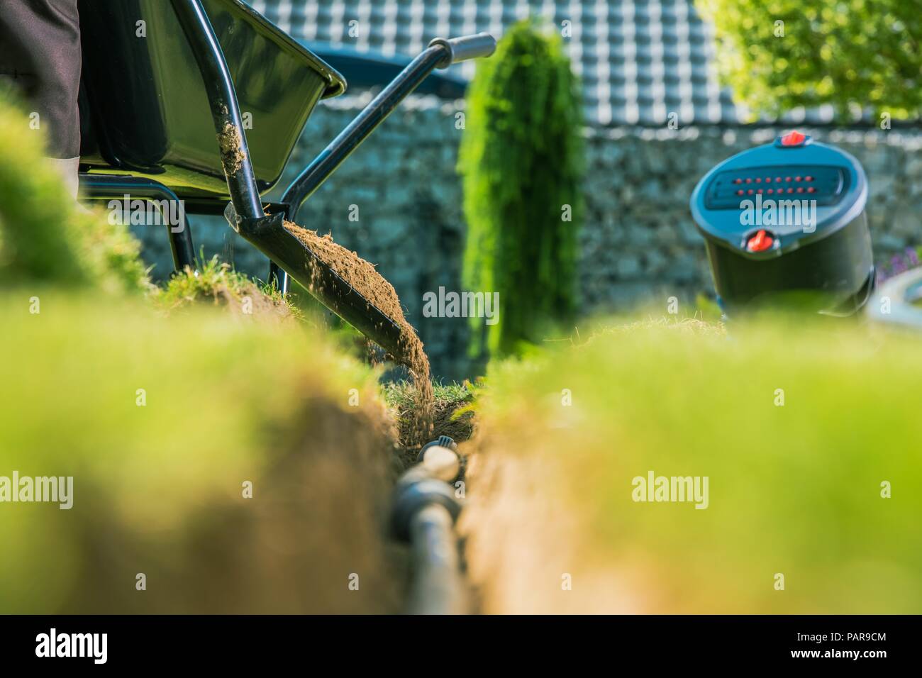 Building Backyard Garden Irrigation System. Underground Water Supply