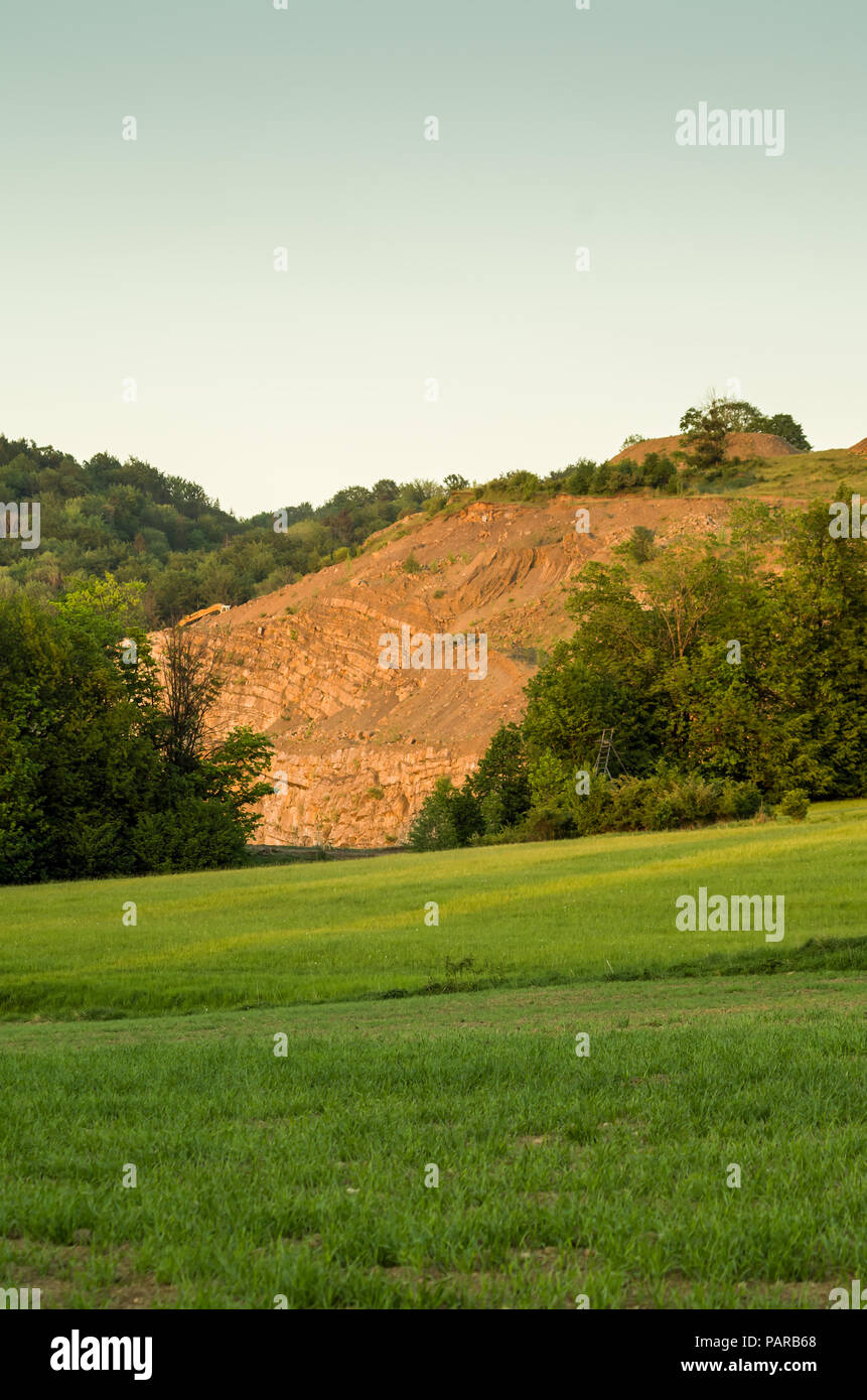 Stone pit in evening time in may in Leszna Gorna, Silesian Beskids, Poland. Stock Photo