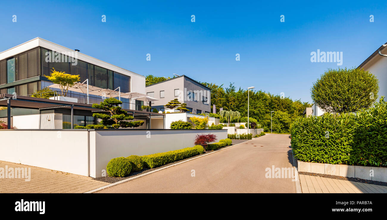Germany, Blaustein, development area with sustainable residential houses Stock Photo