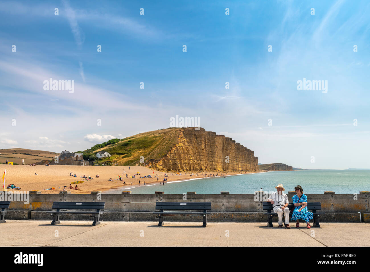 The famous landmark cliff at West Bay in Dorset, made famous by the television series 'Broadchurch'. Stock Photo