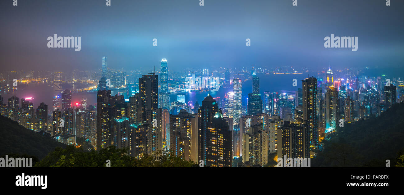 Panoramic view of Hong Kong city skyline at night Stock Photo - Alamy
