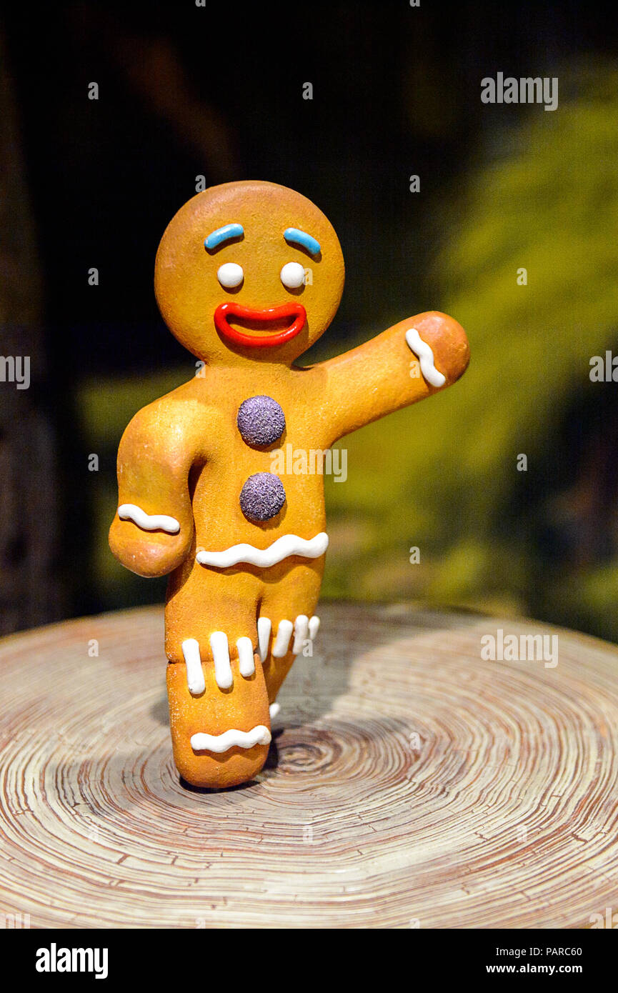 AMSTERDAM, NETHERLANDS - OCT 26, 2016: Gingerbread man from Shrek movie, Madame Tussauds wax museum in Amsterdam. One of the popular touristic attract Stock Photo