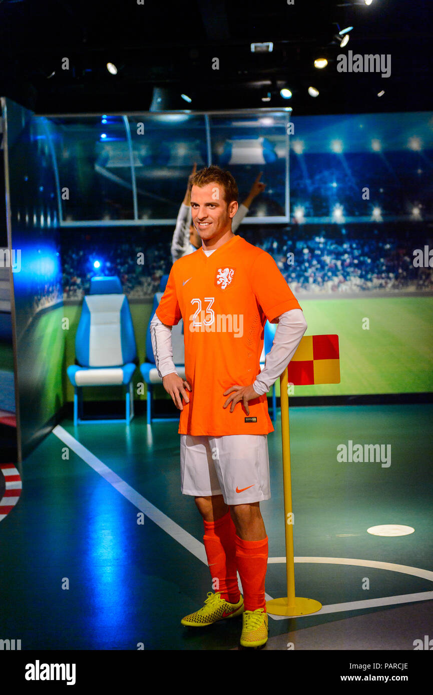 AMSTERDAM, NETHERLANDS - OCT 26, 2016: Rafael Van der Vaart, a Dutch professional footballer, Madame Tussauds wax museum in Amsterdam. One of the popu Stock Photo