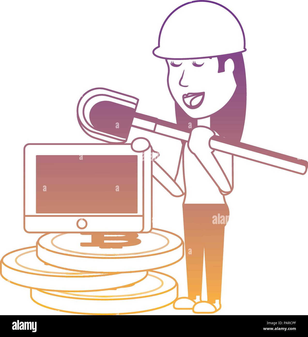 cryptocurrency mining design with laptop computer and stack of ...