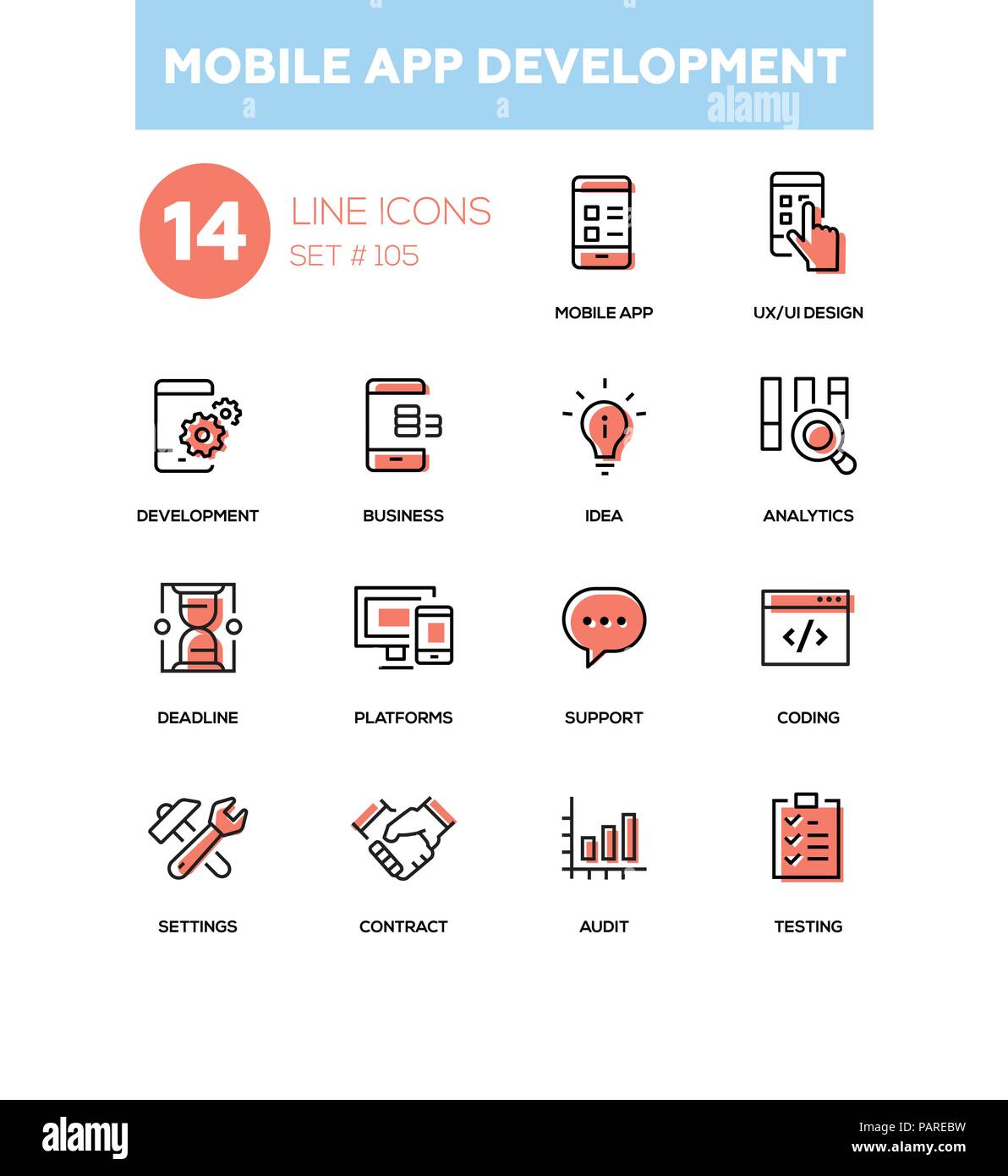 Mobile app development - modern line design icons set Stock Vector