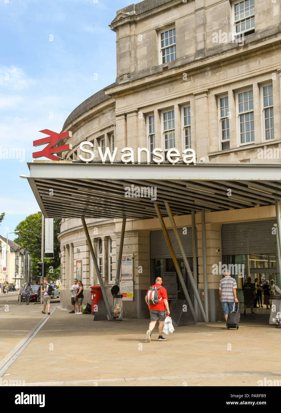 Exterior view of the entrance to Swansea railway station Stock Photo