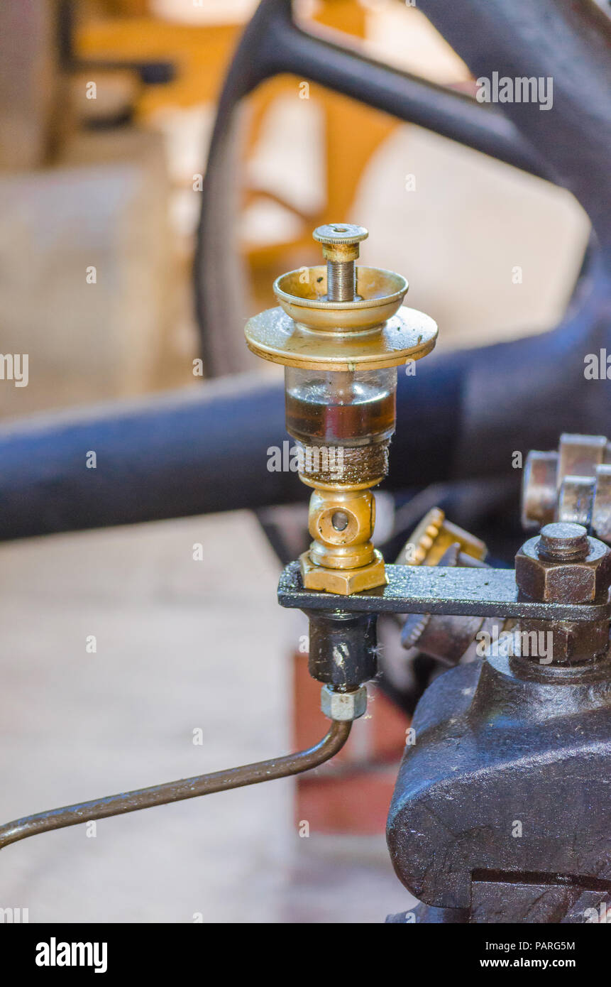 Close up of a steam engine Detail here in the picture Oil level gauge