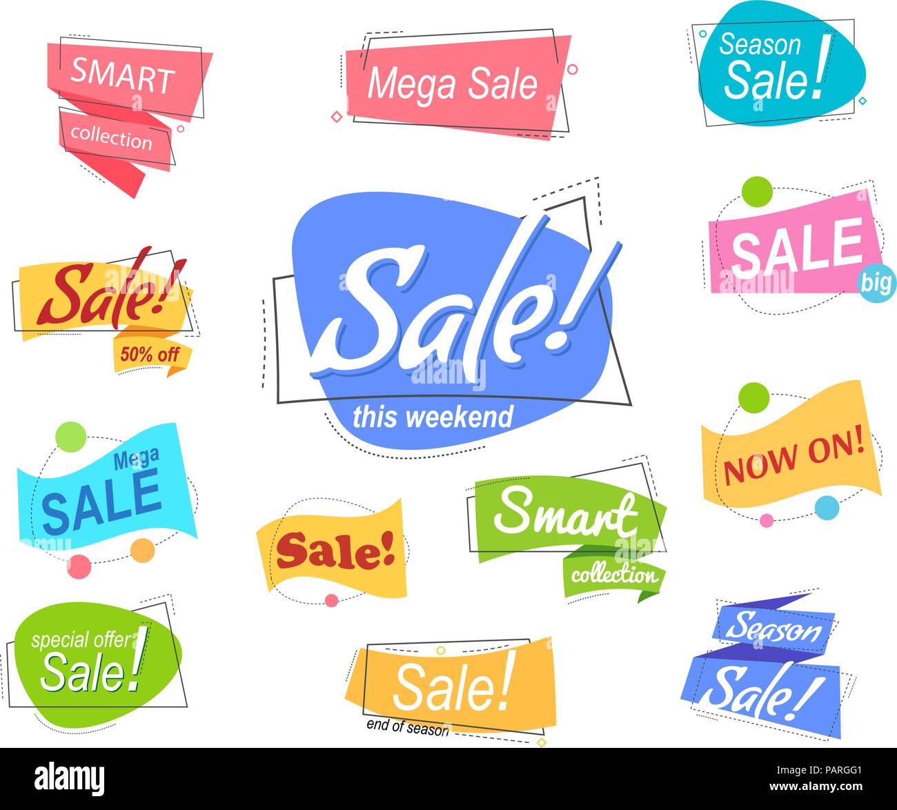 Big set Colored promotion banners. flat speech bubble shaped sti Stock Vector