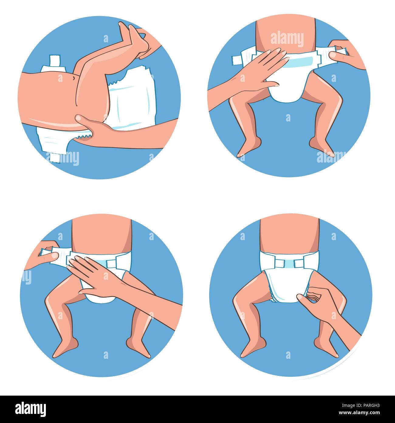 How to wear a diaper steps. Simple manual in illustrations for diapers