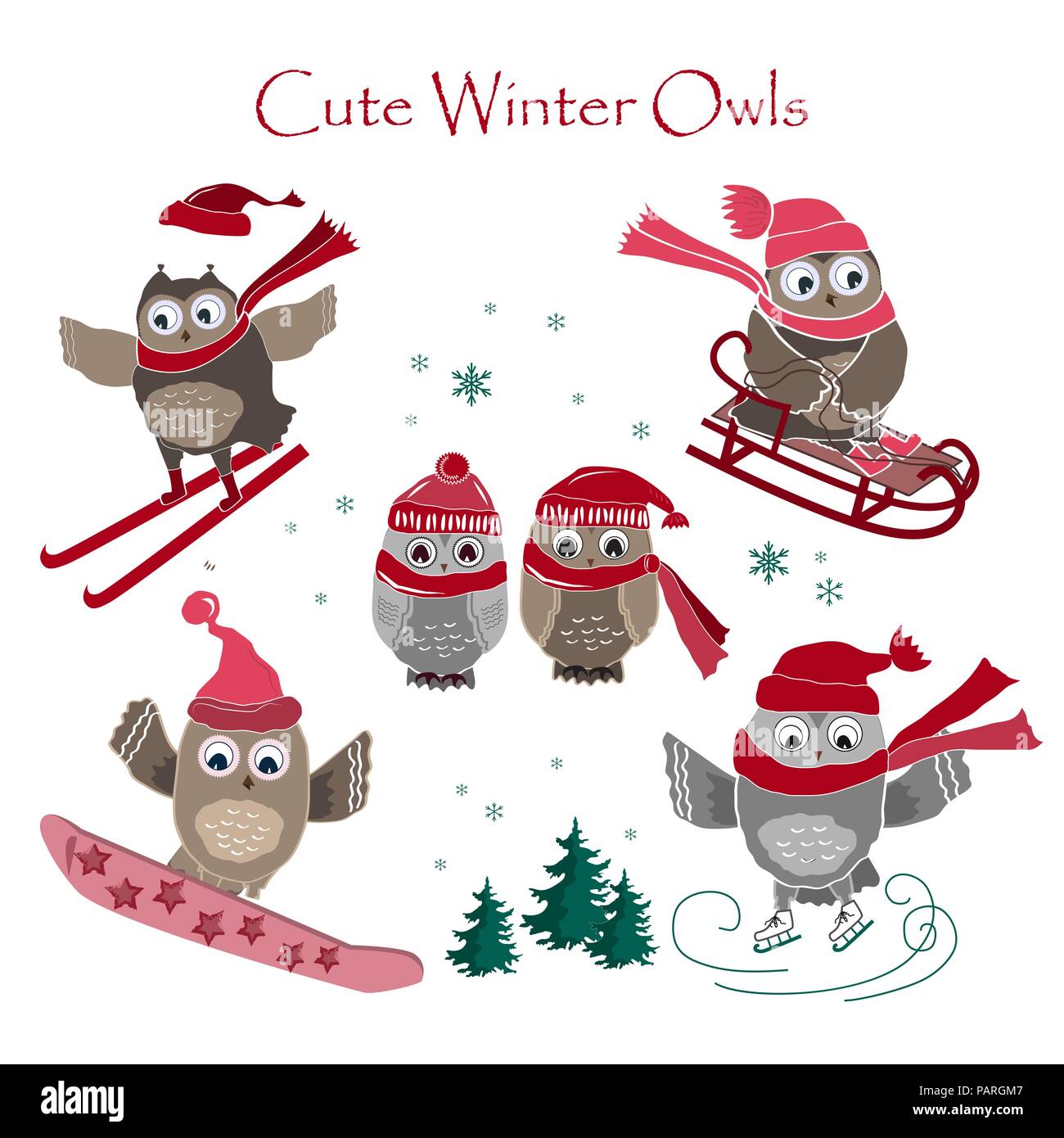 Winter card with cute owls Royalty Free Vector Image