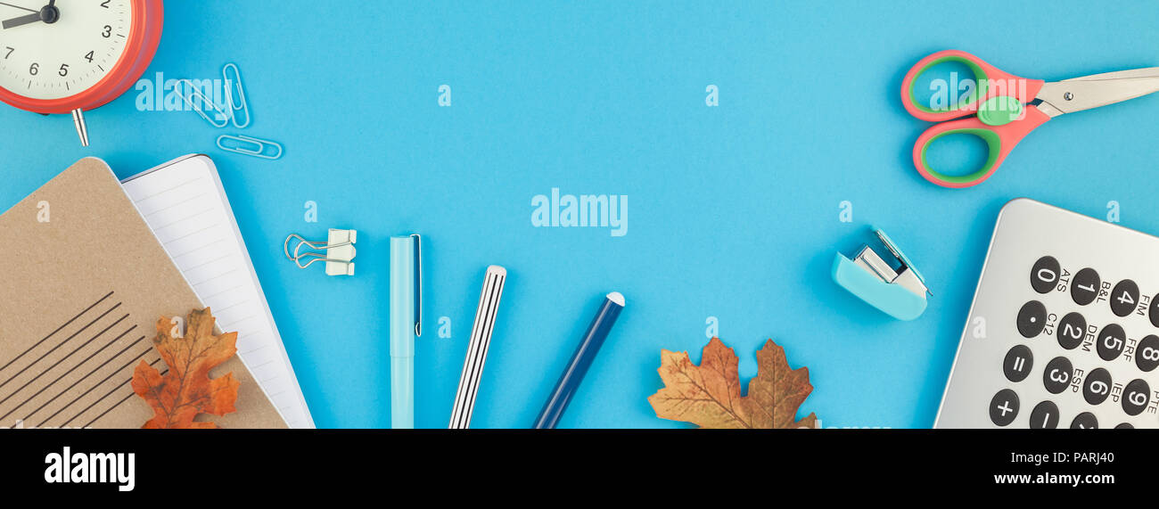Creative flat lay top view back to school concept with color school and ...