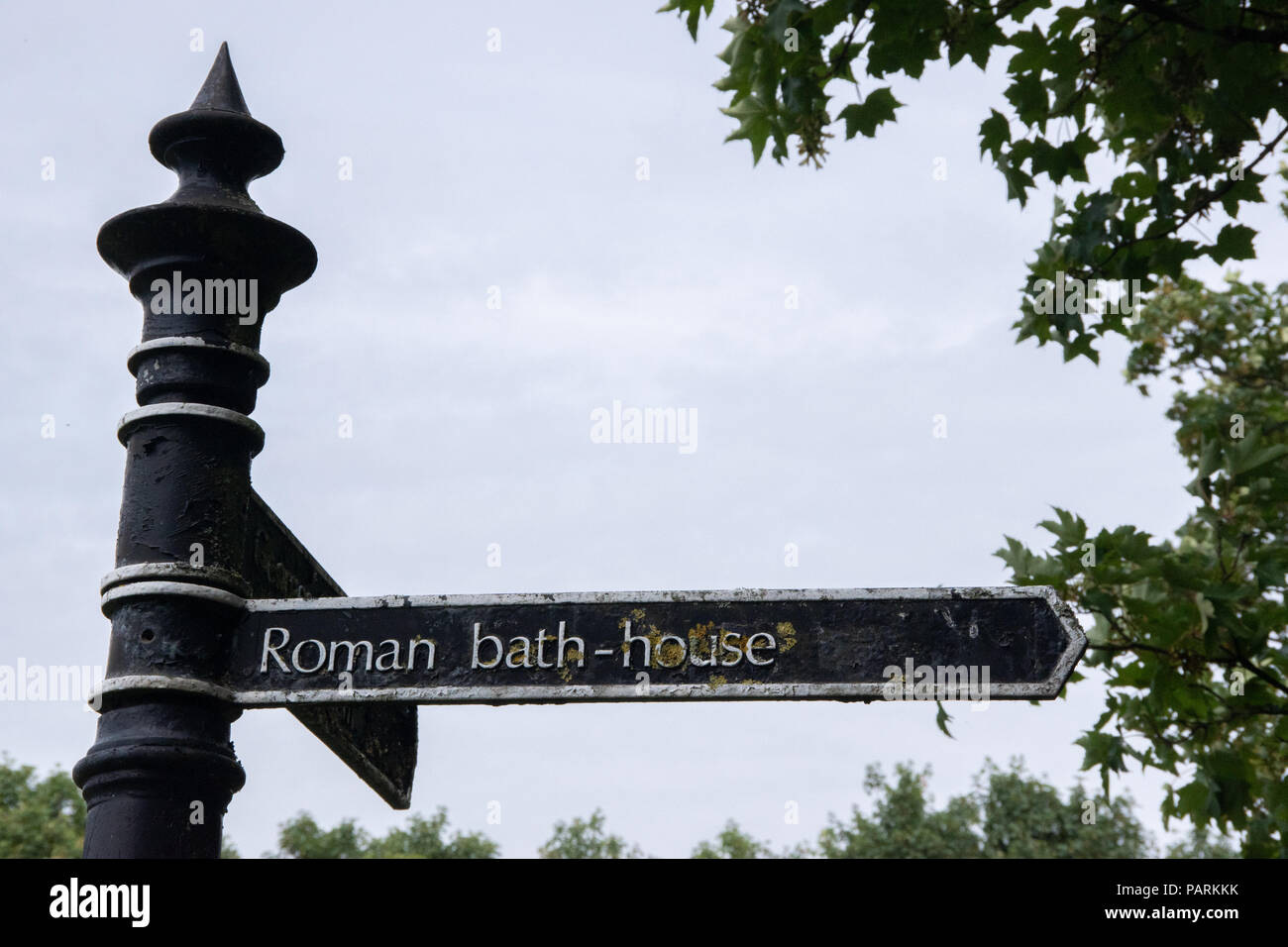 Street signs and information boards in the Lancashire city town of Lancaster, UK Stock Photo