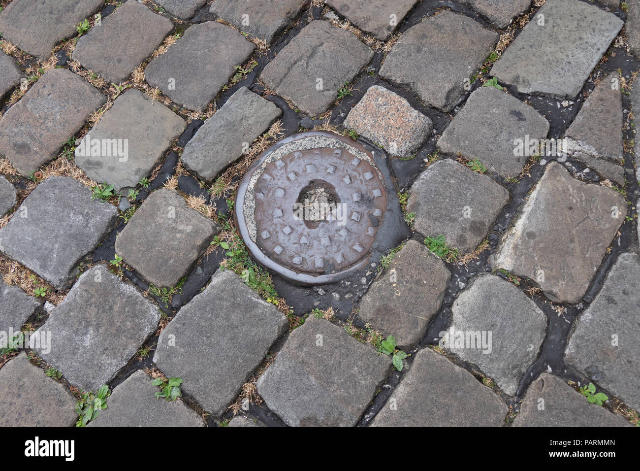 Cobbled streets in Lancaster UK as a concept for background with room for type Stock Photo