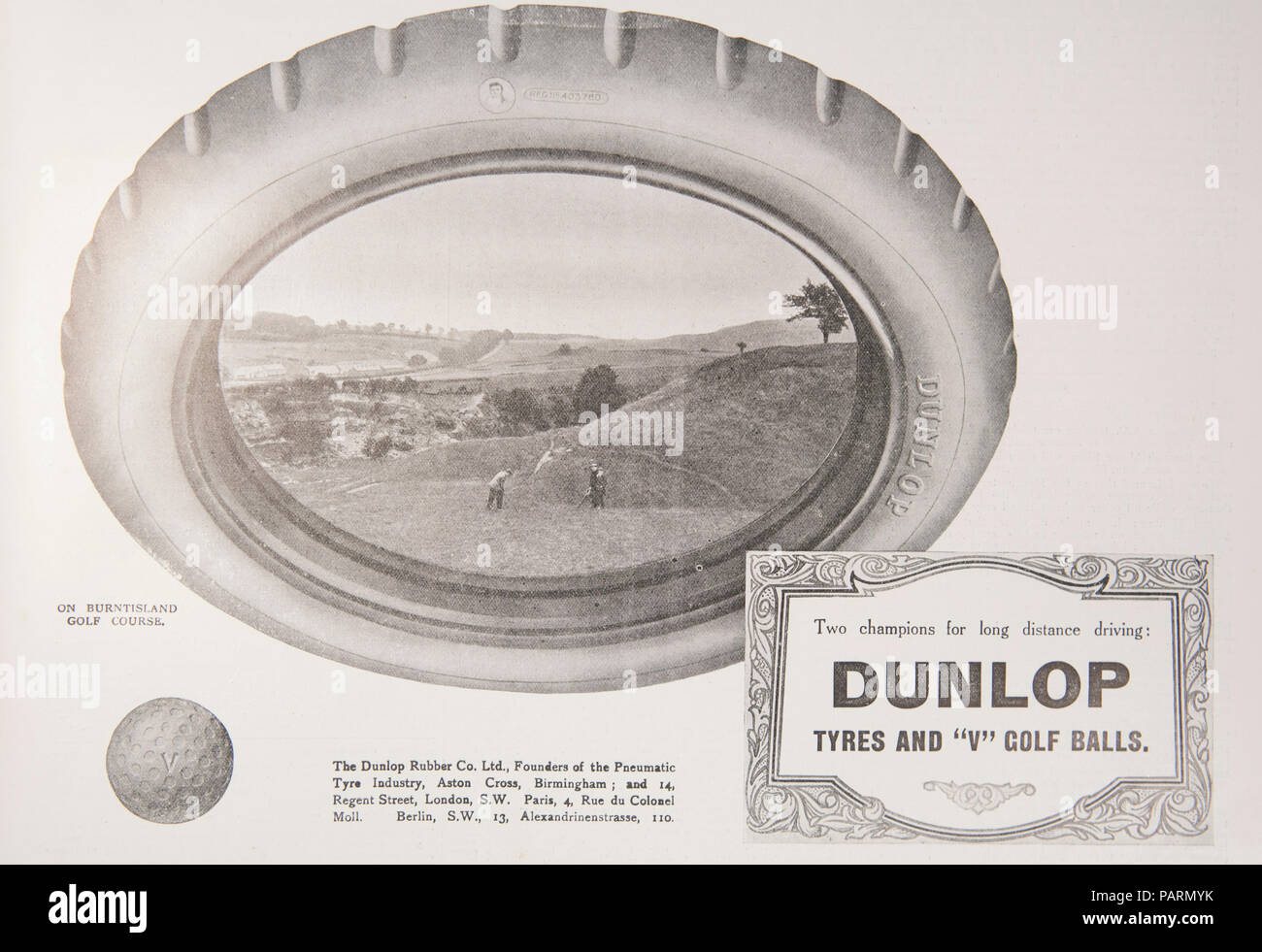 Dunlop tyres and golf ball advert. From an old magazine during the 1914-1918 period. UK GB Stock Photo