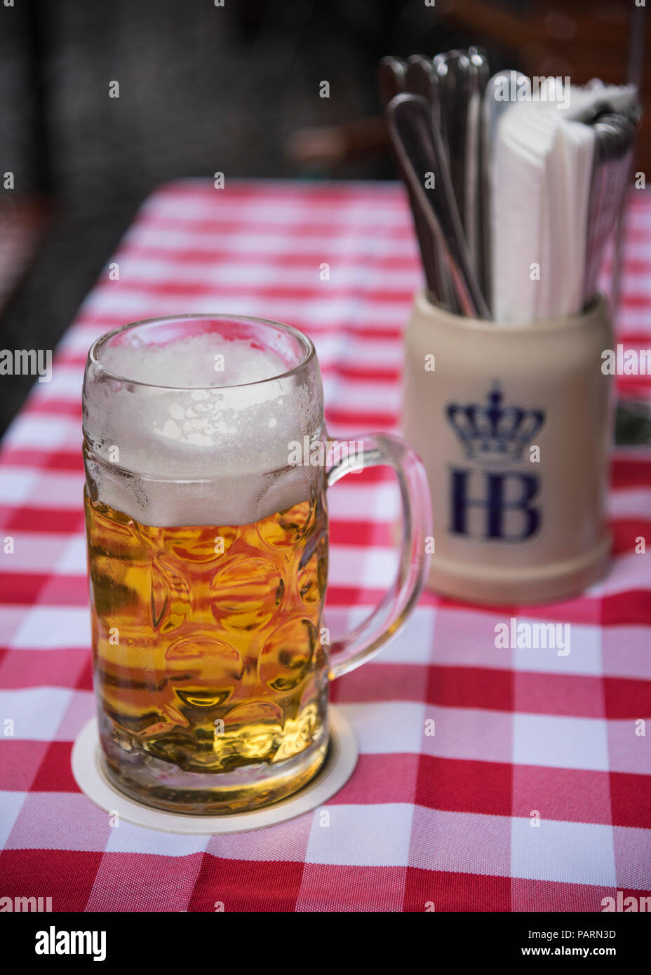 Beer Stein At The Hofbrauhaus Beer Garden Munich Germany Stock