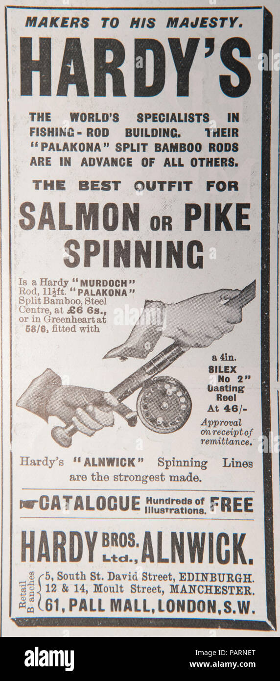 Hardy's Fishing tackle advert. From an old magazine during the 1914-1918  period. UK GB Stock Photo - Alamy