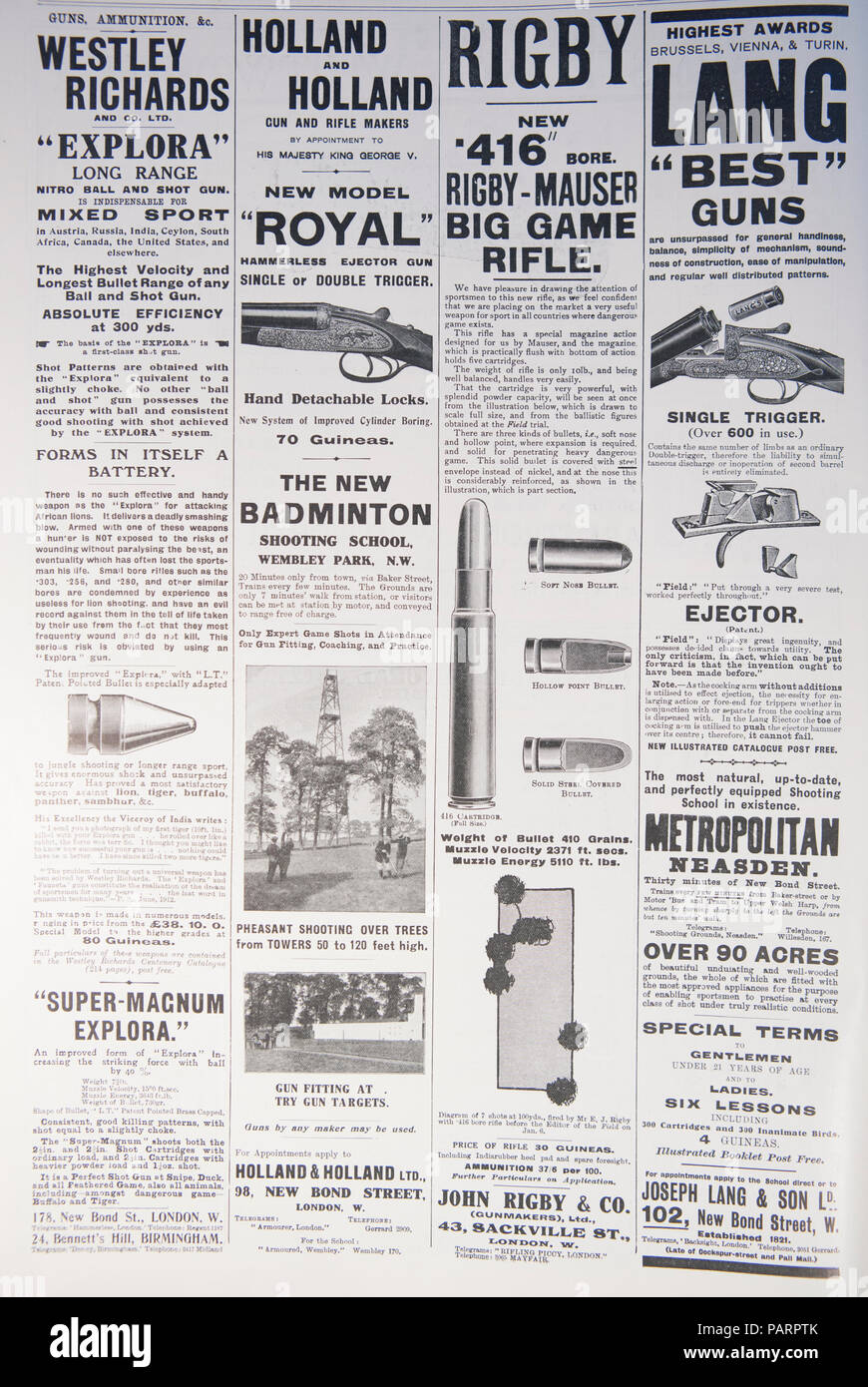 Adverts for British Guns. From an old magazine during the 1914-1918 period. UK GB Stock Photo