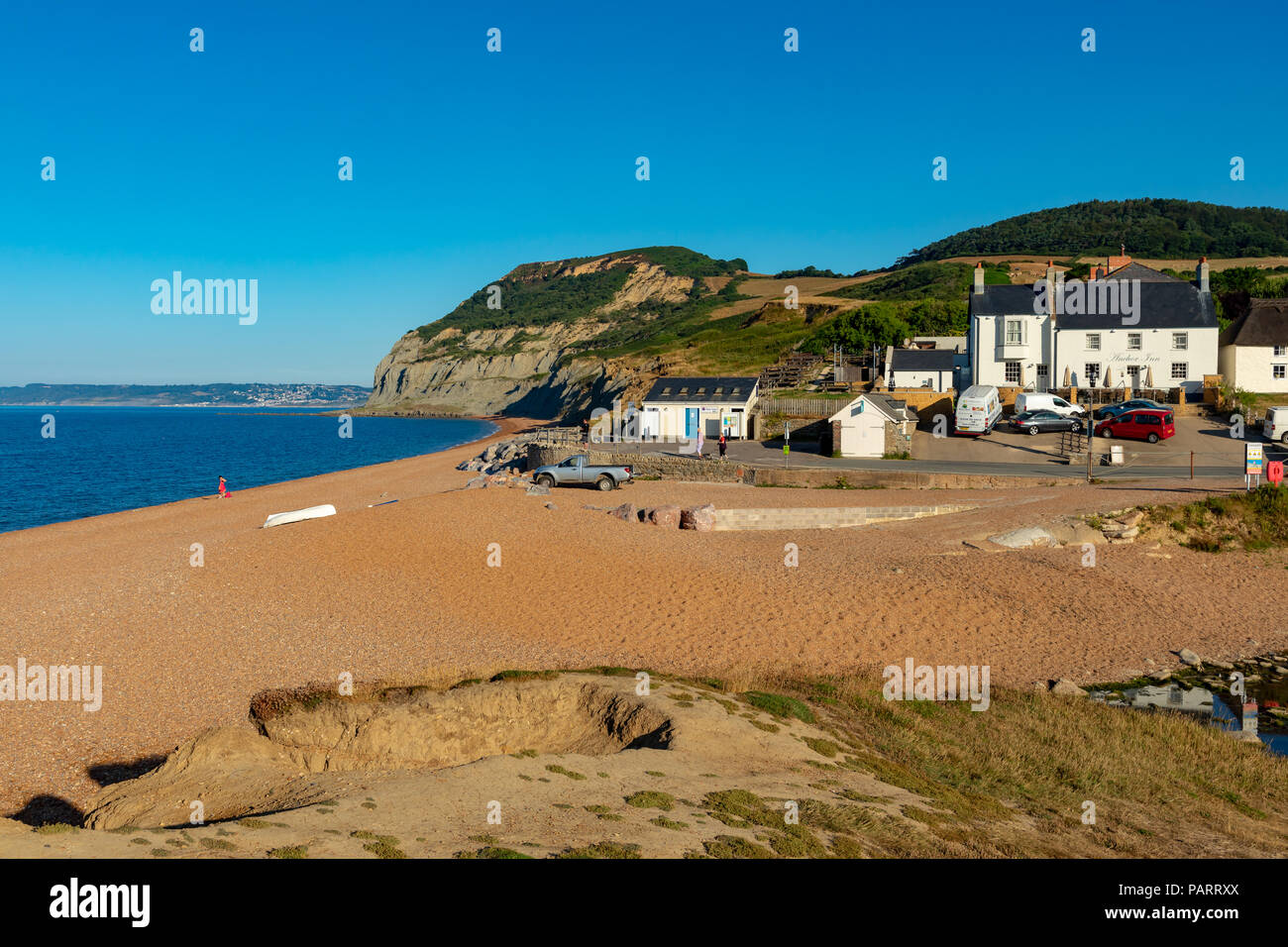 Seatown Dorset England July 24 2018 View Of Golden Cap The Highest seatown-dorset-england-july-24-2018-view-of-golden-cap-the-highest
