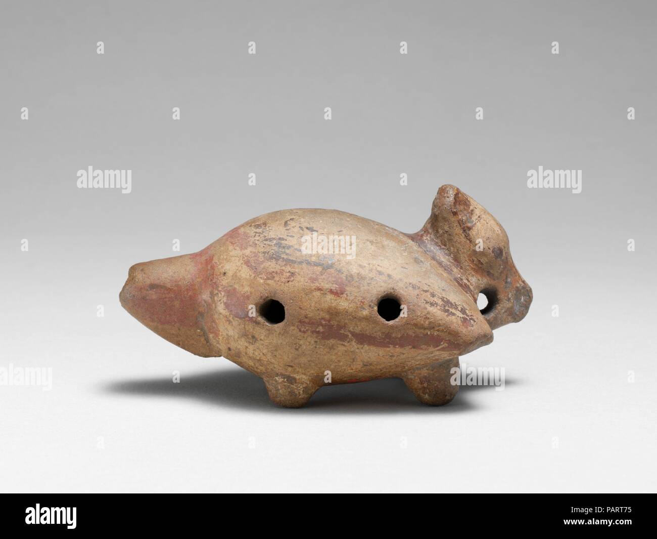 Pottery Whistle. Culture: Costa Rican. Dimensions: L. 10.6 cm (4-3/16 in.); W. 5.6 cm (2-3/16 in.); H. 5.5 cm (2-1/16 in.); Wt. 118 g.. Date: ca. 800-1525. Museum: Metropolitan Museum of Art, New York, USA. Stock Photo
