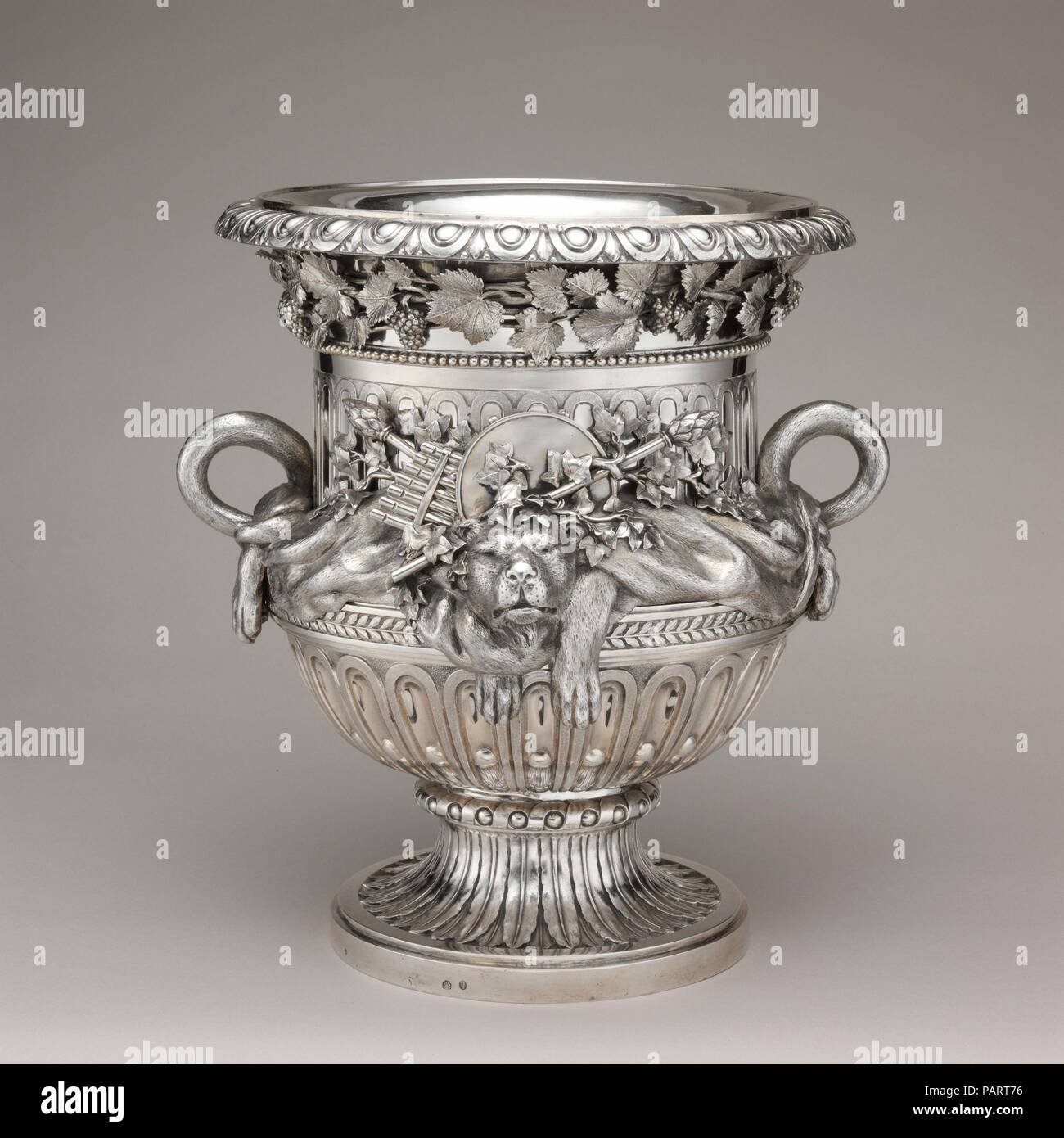 Wine cooler (one of a pair). Culture: Austrian, Vienna. Dimensions: Overall (wt confirmed): 11 15/16 x 9 7/8 in., 6000g (30.3 x 25.1 cm, 6kg). Maker: Ignaz Joseph Würth (Austrian, first mentioned 1769, died 1792). Date: 1781.  The wine coolers formed part of the now dispersed so-called Second Duke of Sachsen-Teschen Service, which originally included all kinds of silver tableware as befit the splendor of royal dining. The overall style is indebted to French Neoclassical designs and encapsulates the strong appreciation of contemporary French art and culture by the patrons, Duke Albert Casimir o Stock Photo