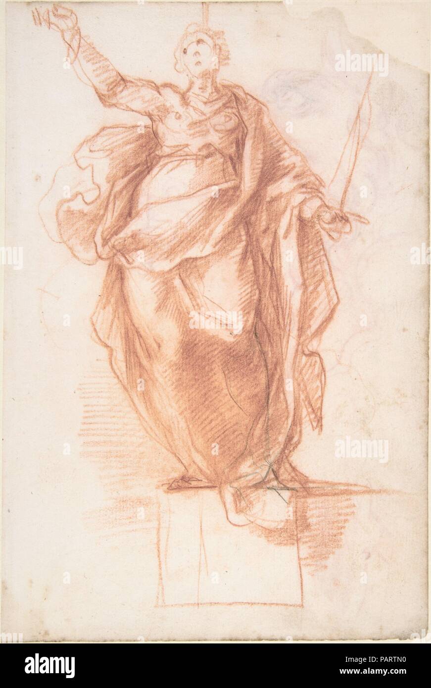 Allegorical Figure of Religion (recto); Study of a Griffon and of a Seated Figure (verso). Artist: Attributed to Cherubino Alberti (Zaccaria Mattia) (Italian, Borgo Sansepolcro 1553-1615 Rome). Dimensions: 7-13/16 x 5-1/8 in.  (19.8 x 13.0 cm). Date: 1553-1615. Museum: Metropolitan Museum of Art, New York, USA. Stock Photo