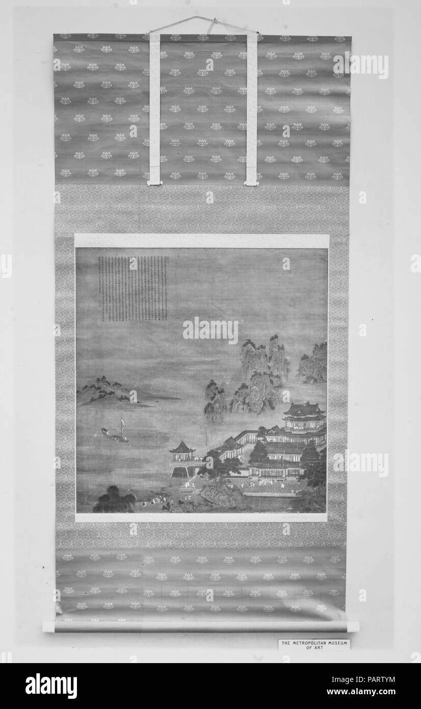 A Tang Palace. Artist: Attributed to Qiu Ying (Chinese, ca. 1495-1552). Culture: China. Dimensions: Image: 33 in. × 30 3/4 in. (83.8 × 78.1 cm)  Overall with mounting: 73 3/4 × 35 5/8 in. (187.3 × 90.5 cm)  Overall with knobs: 73 3/4 × 39 in. (187.3 × 99.1 cm). Museum: Metropolitan Museum of Art, New York, USA. Stock Photo