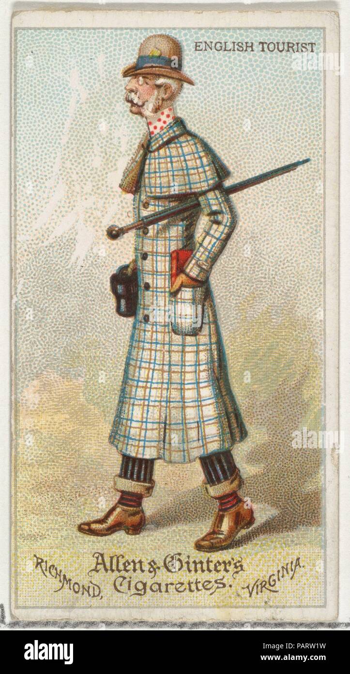 English Tourist, from World's Dudes series (N31) for Allen & Ginter Cigarettes. Dimensions: Sheet: 2 3/4 x 1 1/2 in. (7 x 3.8 cm). Publisher: Allen & Ginter (American, Richmond, Virginia). Date: 1888.  Trade cards from the "World's Dudes" series (N31), issued in 1888 in a set of 50 cards to promote Allen & Ginter brand cigarettes. Museum: Metropolitan Museum of Art, New York, USA. Stock Photo