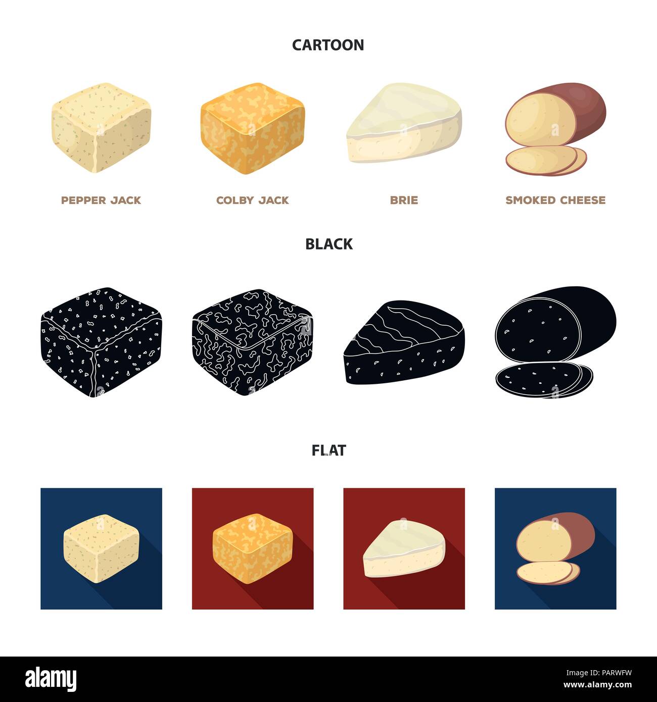 Brynza Smoked Colby Jack Pepper Jack Different Types Of Cheese Set Collection Icons In Cartoon Black Flat Style Vector Symbol Stock Illustration Stock Vector Image Art Alamy