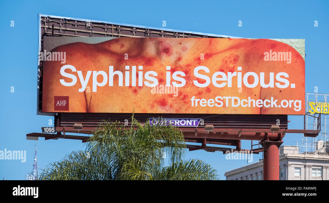 Syphillis is serious billboard on Sunset Boulevard, Los Angeles, LA, California, USA Stock Photo