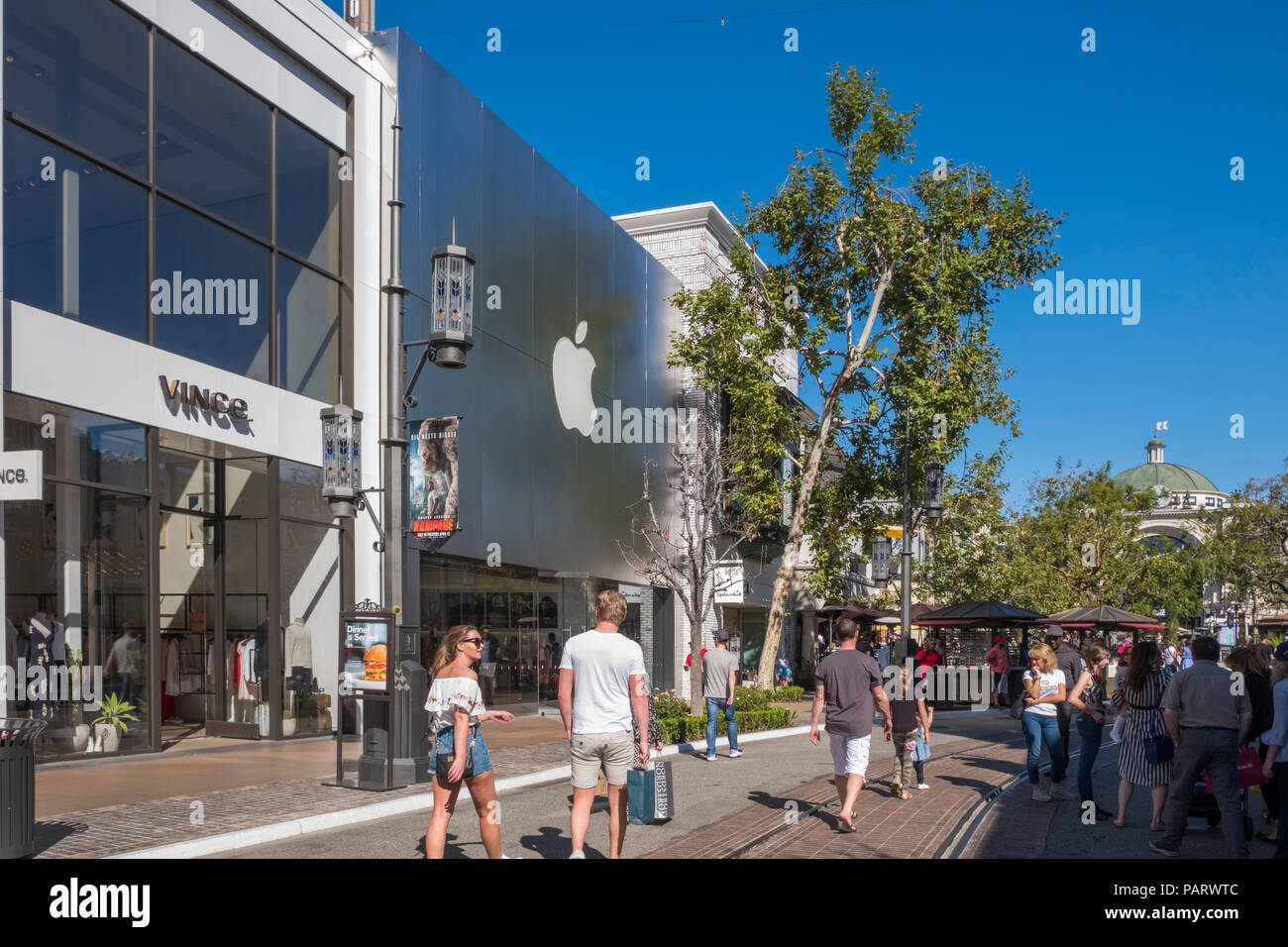Shops and stores at the upmarket shopping mall, The Grove at the Farmers Market, Los Angeles, LA, California, USA Stock Photo