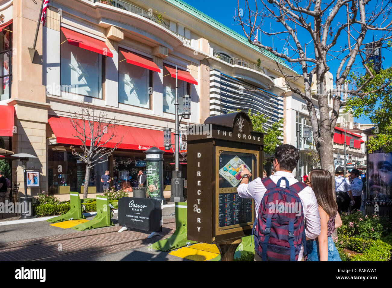 Shops and stores at the upmarket shopping mall, The Grove at the Farmers Market, Los Angeles, California, USA Stock Photo