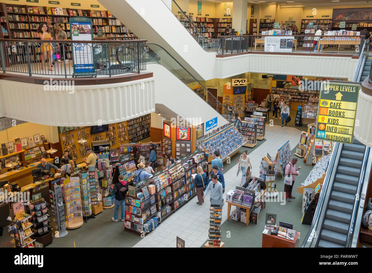 Inside the Barnes & Noble Bookstore in The Grove at the Farmers Market, Los Angeles, California, USA Stock Photo