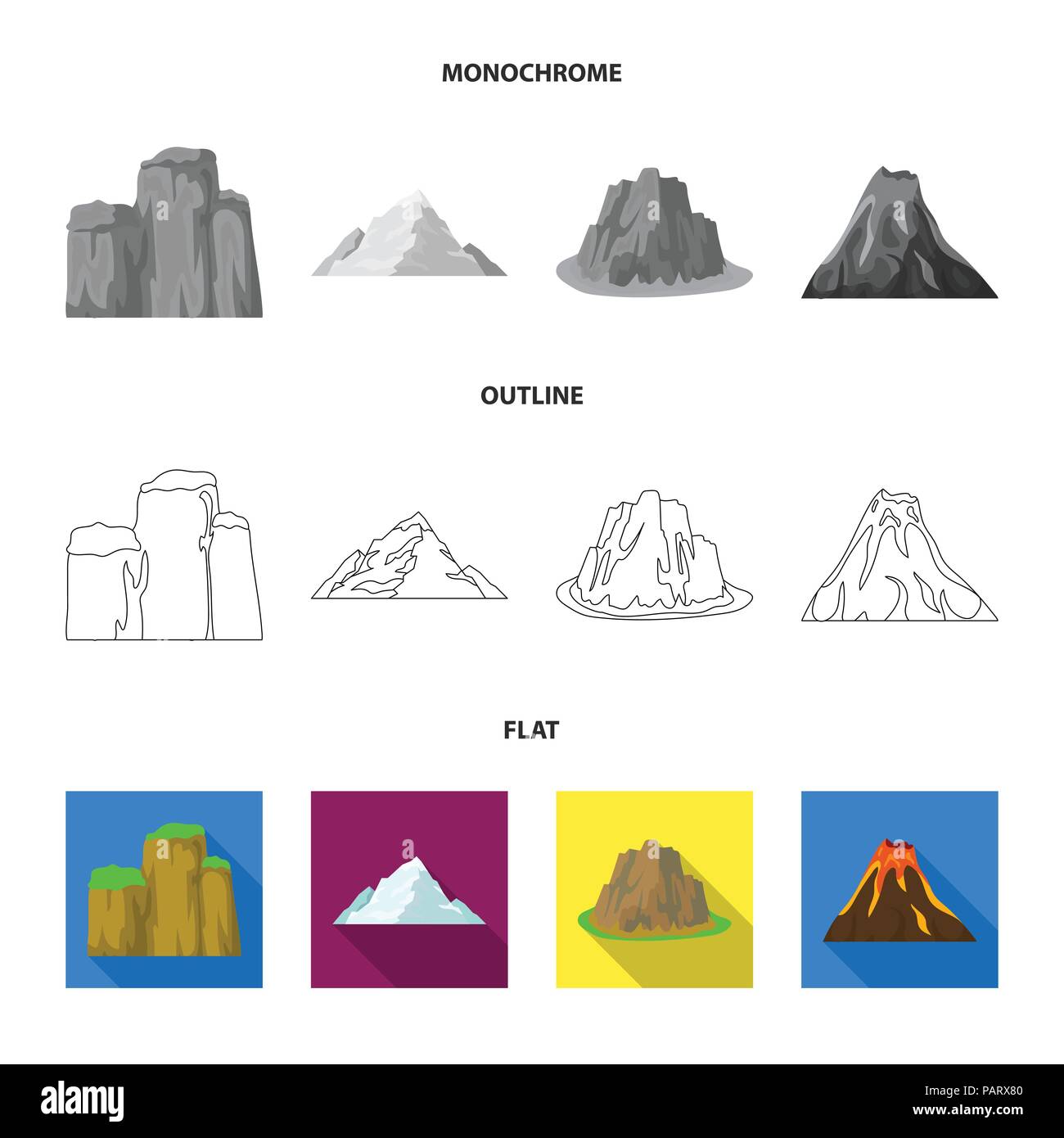 Boulders, a rounded mountain, rocks in the sea. Different mountains set ...