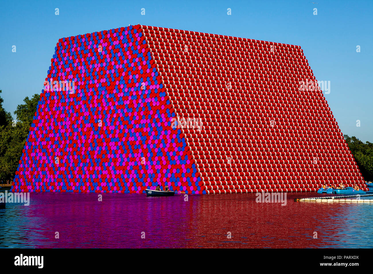 People In Pedal Boats On The Serpentine with ‘The Mastaba’ Floating
