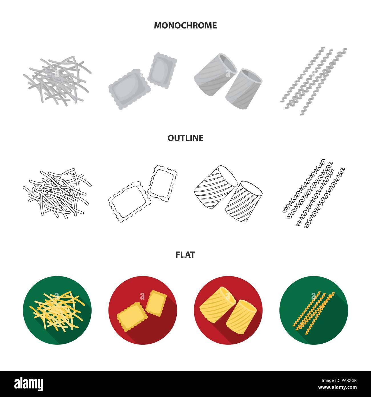 Different types of pasta. Types of pasta set collection icons in flat ...