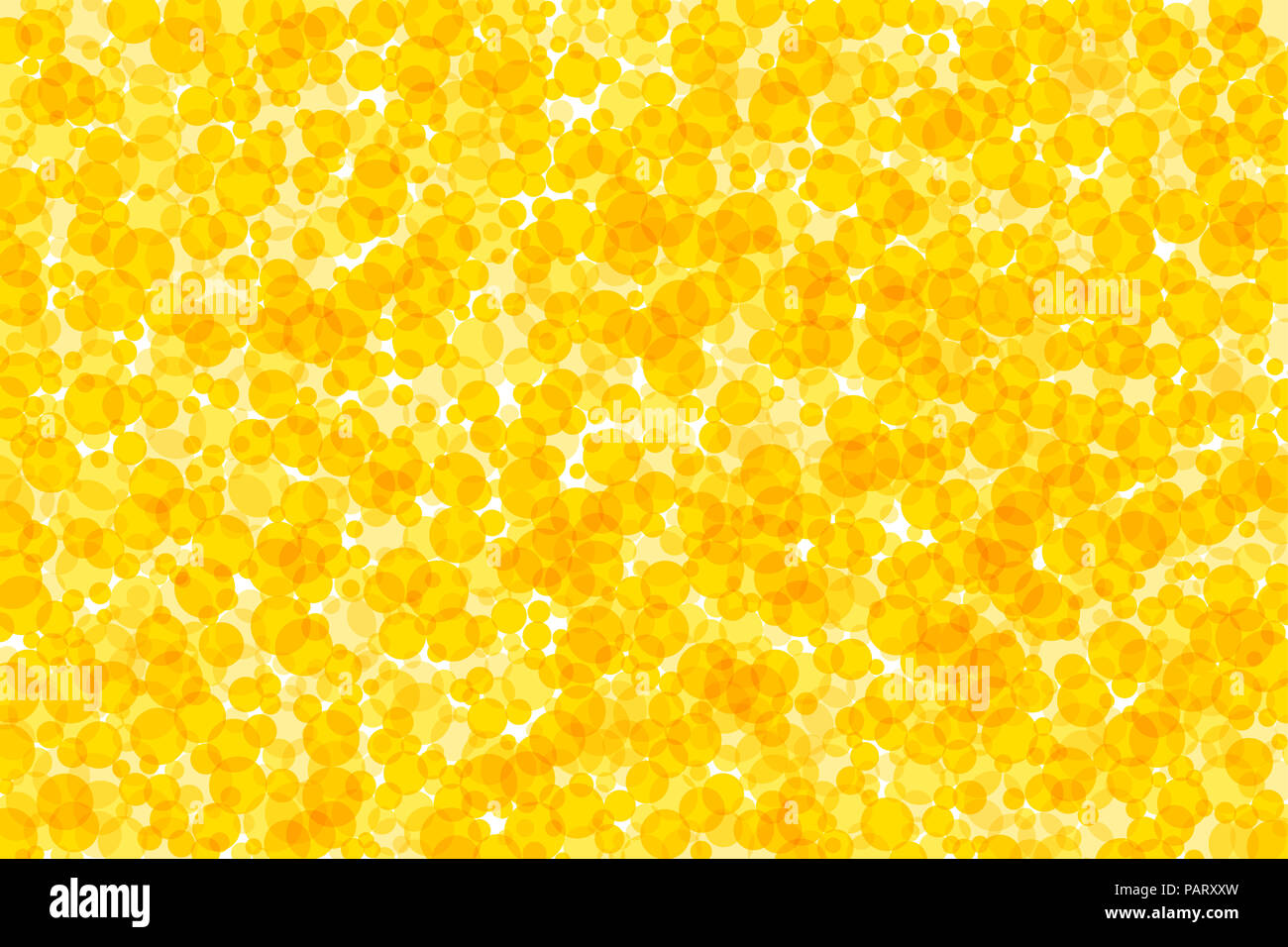 Background made of yellow and orange dots. Translucent spots forming a bright area. Golden, sunny and radiant decor. Illustration. Stock Photo