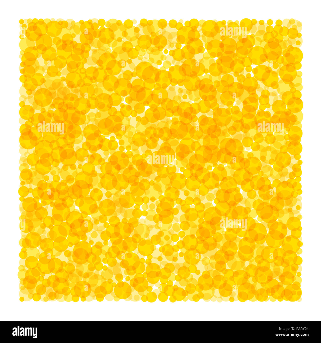 Square made of dots. Many yellow and orange translucent spots forming a bright square shaped area. Sunny decor. Illustration. Stock Photo