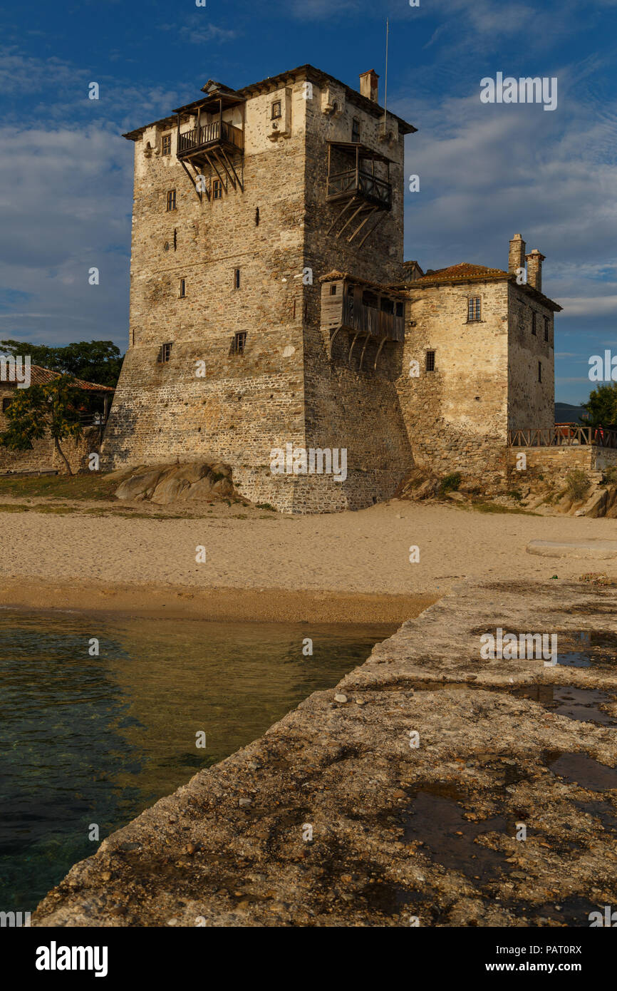 Ouranoupolis byzantine tower Stock Photo