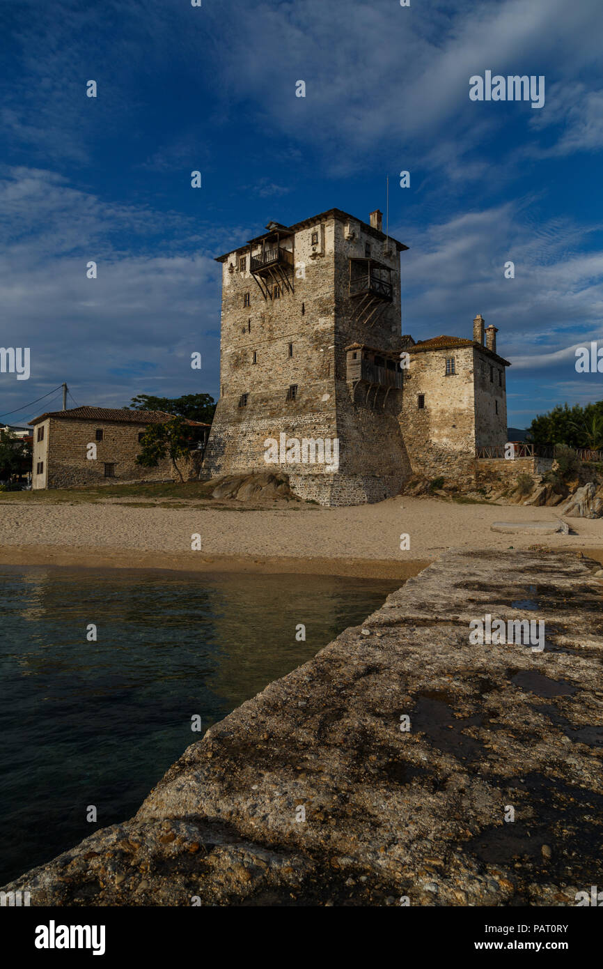 Ouranoupolis byzantine tower Stock Photo