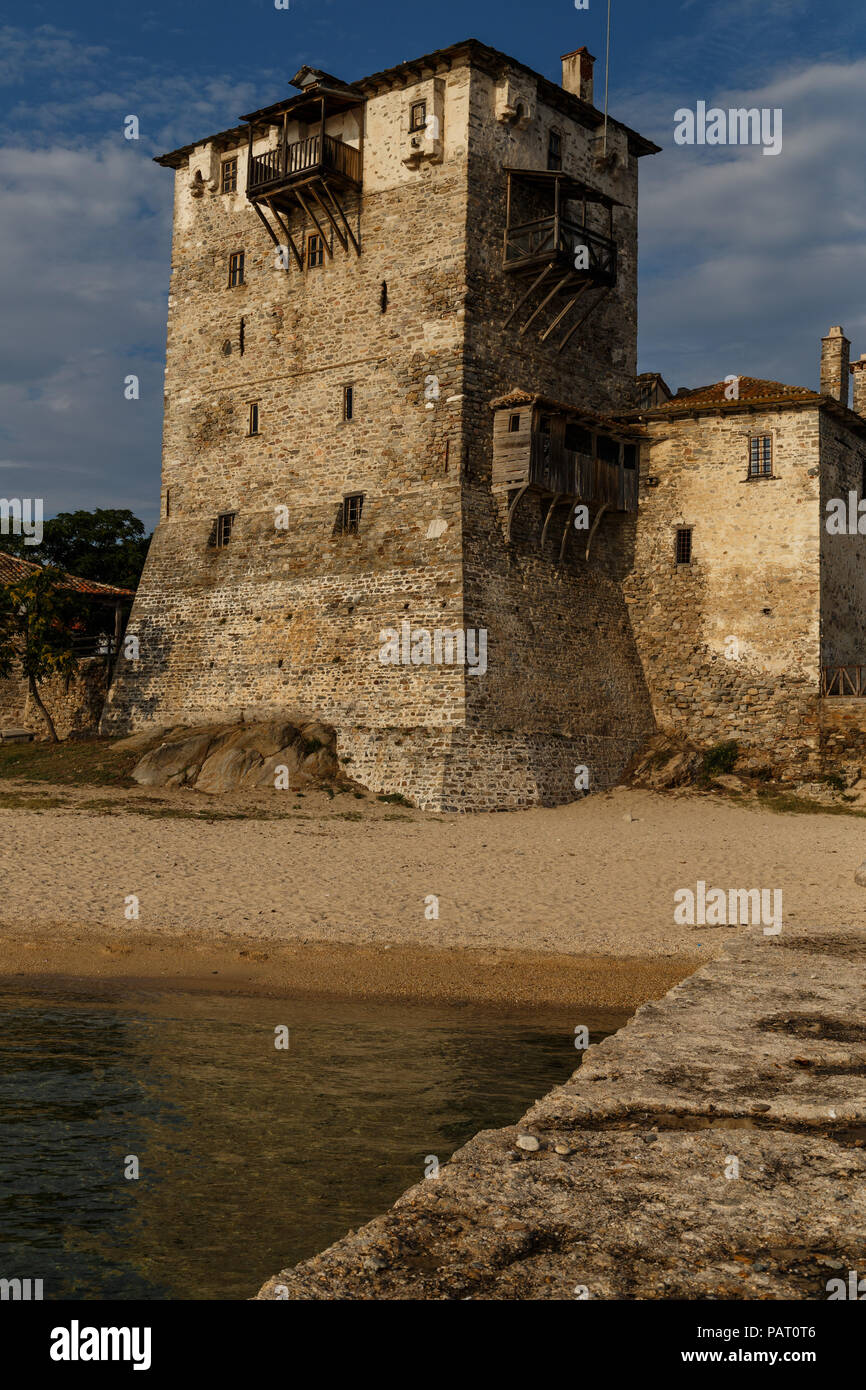 Ouranoupolis byzantine tower Stock Photo