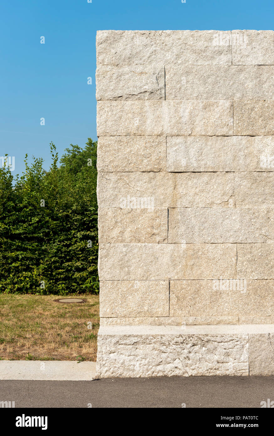Architectural detail of granite wall of Álvaro Siza Promenade, Vitra Campus in Weil am Rhein, Germany Stock Photo