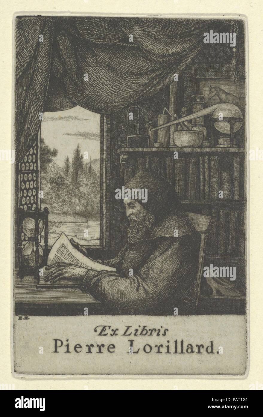 Ex Libris Pierre Lorillard. Artist: Ernest Haskell (American, Woodstock, Connecticut 1876-1925 West Point, Maine). Dimensions: Sheet (Trimmed): 3 9/16 × 2 3/8 in. (9.1 × 6.1 cm). Date: 1900-1925.  Bookplate for Pierre Lorillard. Museum: Metropolitan Museum of Art, New York, USA. Stock Photo