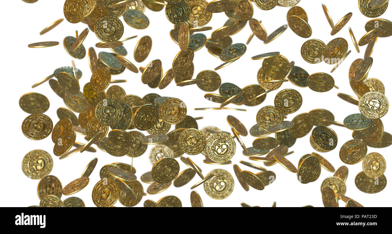 Rain of vintage gold coins. 3D render Stock Photo - Alamy